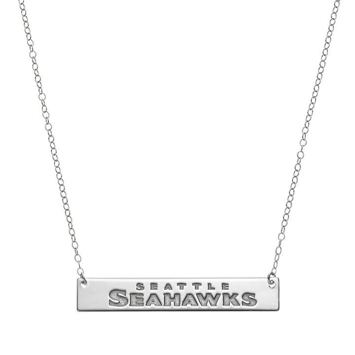 Seattle Seahawks Sterling Silver Bar Link Necklace, Women's, Size: 18, Grey