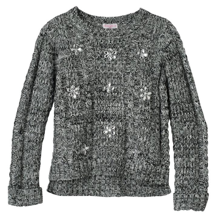 Design 365 Girls 4-6x High-low Cable Knit Sweater, Size: 4, White