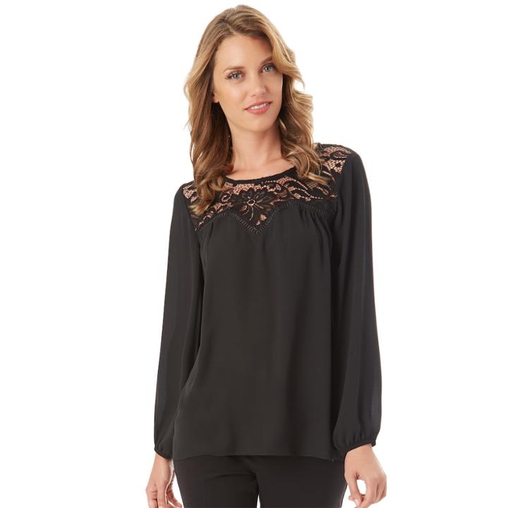 Women's Apt. 9® Lace Yoke Top, Size: Xlrg Av/rg, Black