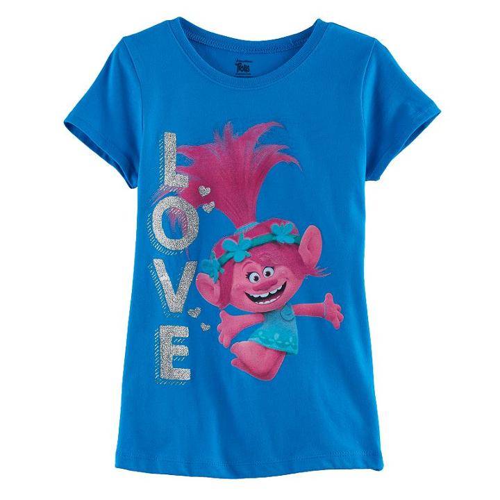 Dreamworks Trolls Poppy Girls 7-16 Love Glitter Graphic Tee, Size: Medium, Turquoise/blue (turq/aqua)