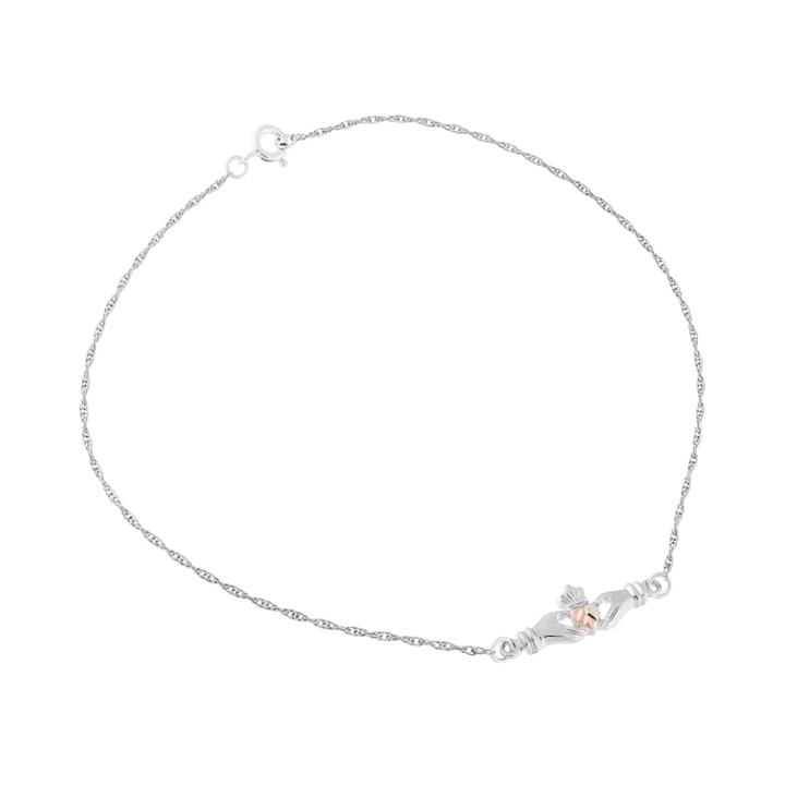 Black Hills Gold Tri-tone Claddagh Bracelet In Sterling Silver, Women's, Size: 10, Grey