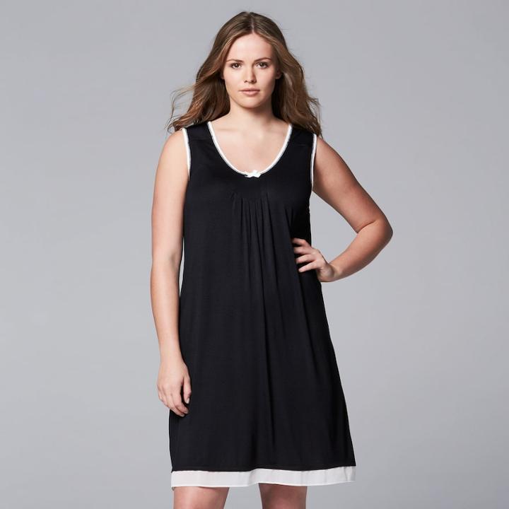 Plus Size Simply Vera Vera Wang Basic Luxury Chemise, Women's, Size: 4xl, Black