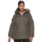 Plus Size D.e.t.a.i.l.s Hooded Chevron-stitch Puffer Jacket, Women's, Size: 2xl, Med Grey