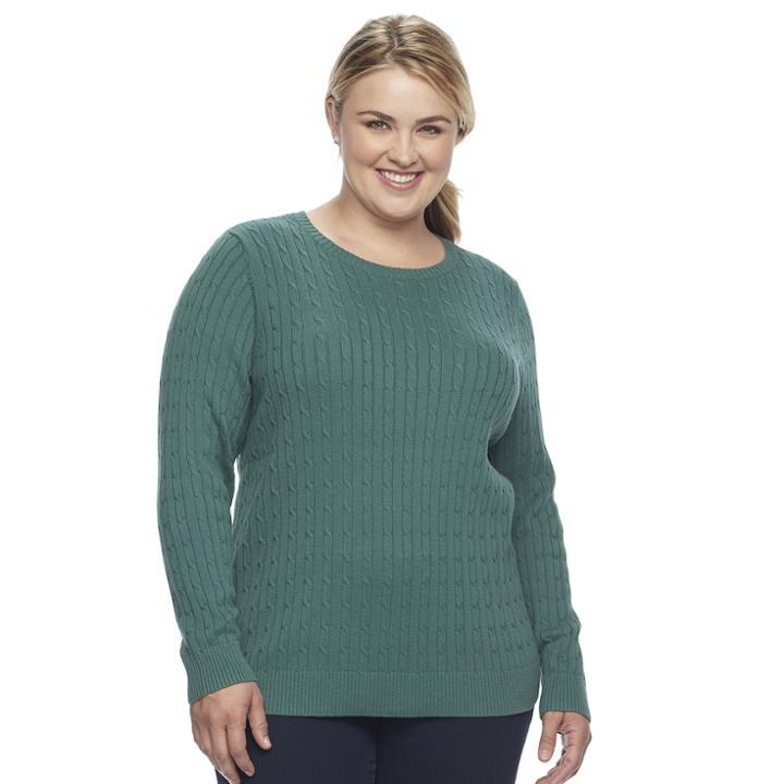 Plus Size Croft & Barrow&reg; Cable Knit Sweater, Women's, Size: 1xl, Green