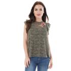 Juniors' Iz Byer California Applique Lace Top, Teens, Size: Medium, Dark Green