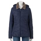 Women's Weathercast Hooded Chevron Quilted Puffer Jacket, Size: Large, Blue