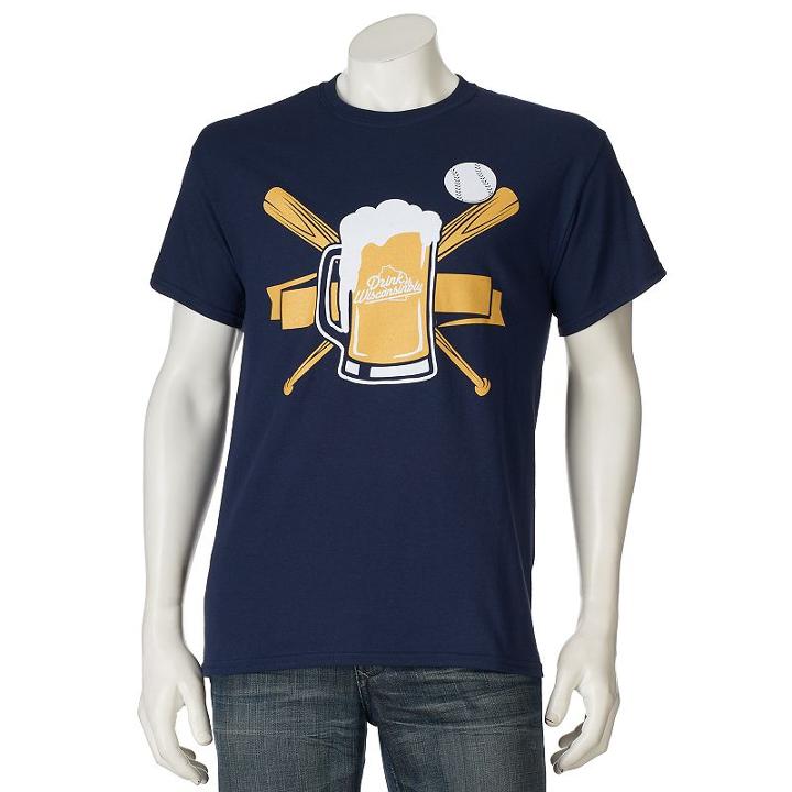 Men's Drink Wisconsinbly Baseball Tee, Size: Small, Blue (navy)