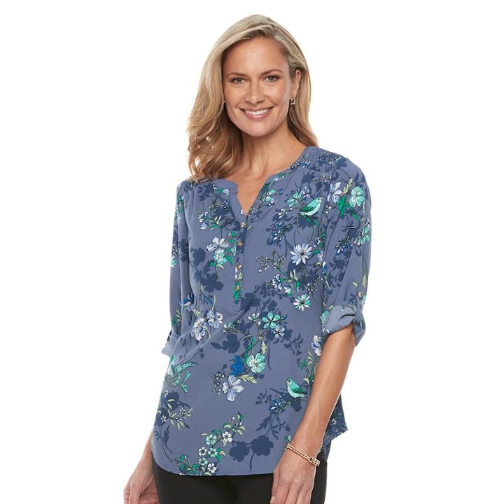 Women's Croft & Barrow&reg; Smocked Printed Top, Size: Small, Med Blue