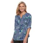 Women's Croft & Barrow&reg; Smocked Printed Top, Size: Small, Med Blue