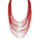 Red Curved Tube Layered Cord Necklace, Women's