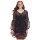 Juniors' Mudd&reg; Print Tie Front Chiffon Dress, Teens, Size: Medium, Black
