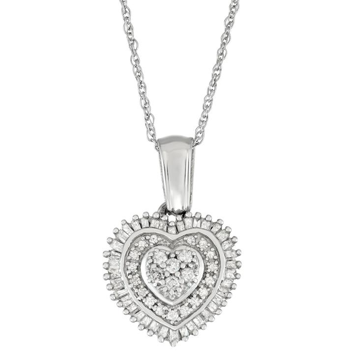 Sterling Silver 1/2 Carat T.w. Diamond Heart Pendant Necklace, Women's, Size: 18, White