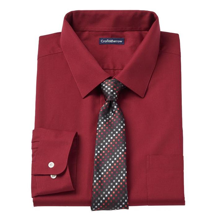 Big & Tall Croft & Barrow&reg; Classic-fit Striped Dress Shirt And Patterned Tie Boxed Set, Men's, Size: 20 38/9t, Dark Red