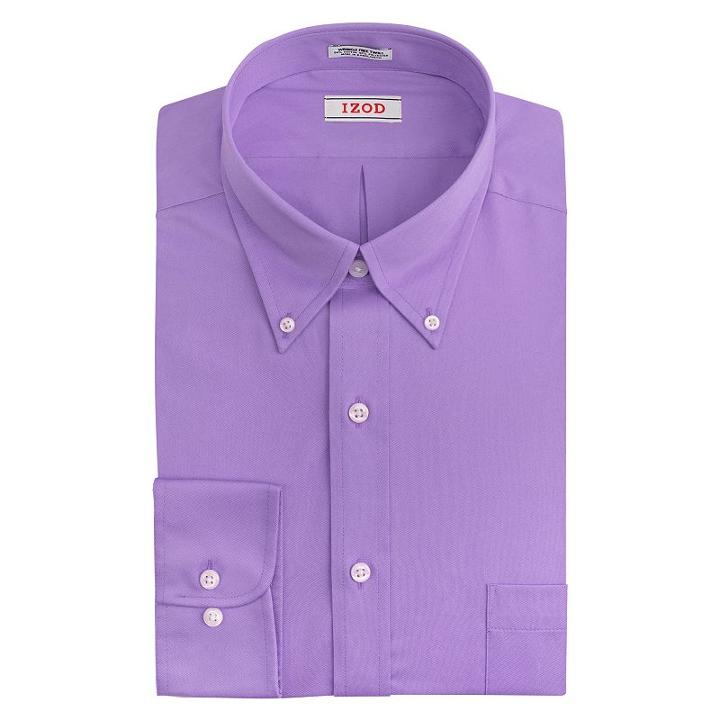 Men's Izod Solid Twill Regular-fit Button-down Collar Dress Shirt, Size: 16-34/35, Lt Purple