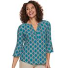 Women's Dana Buchman Bell Sleeve Henley Top, Size: Large, Dark Blue