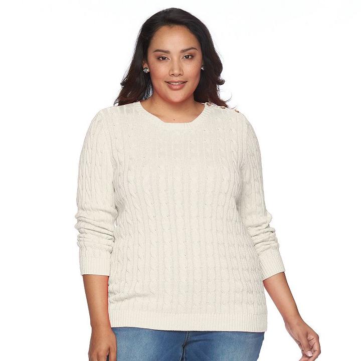 Plus Size Croft & Barrow&reg; Cable-knit Crew Sweater, Women's, Size: 1xl, White