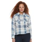Plus Size Rock & Republic&reg; Raw-edge Plaid Shirt, Women's, Size: 2xl, Med Blue