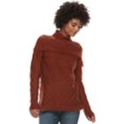 Women's Sonoma Goods For Life&trade; Fringe Cable-knit Mockneck Sweater, Size: Large, Drk Orange