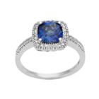 10k White Gold Lab-created Sapphire & 1/5 Carat T.w. Diamond Cushion Halo Ring, Women's, Size: 7, Blue