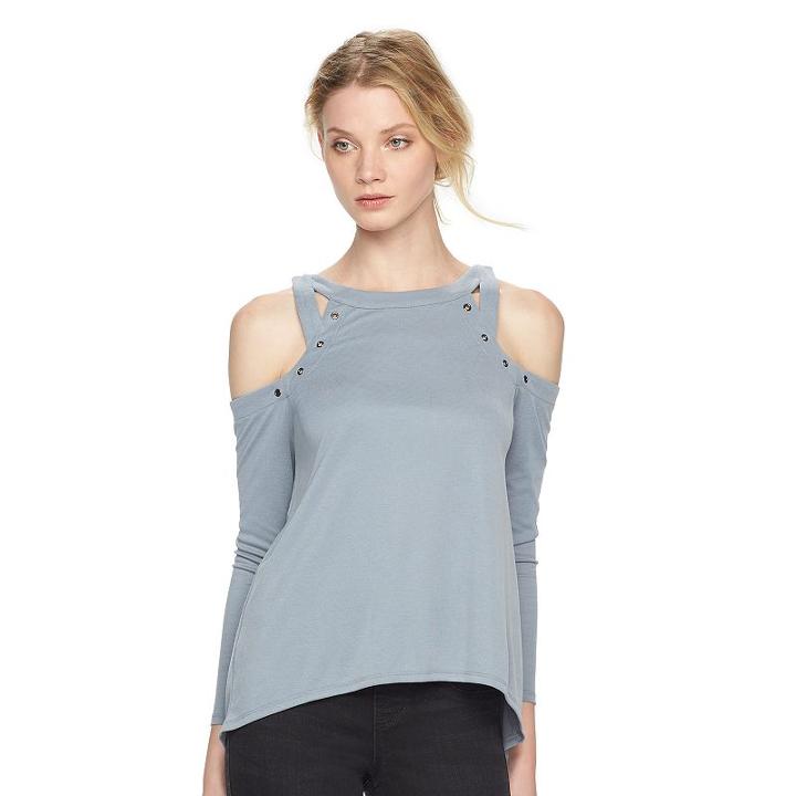 Women's Rock & Republic&reg; Grommet Cold-shoulder Top, Size: Xl, Med Grey