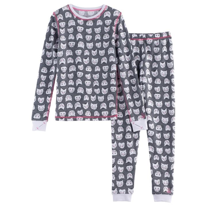 Girls 4-16 Cuddl Duds Thermal Top & Bottoms Set, Size: 14-16, Med Grey