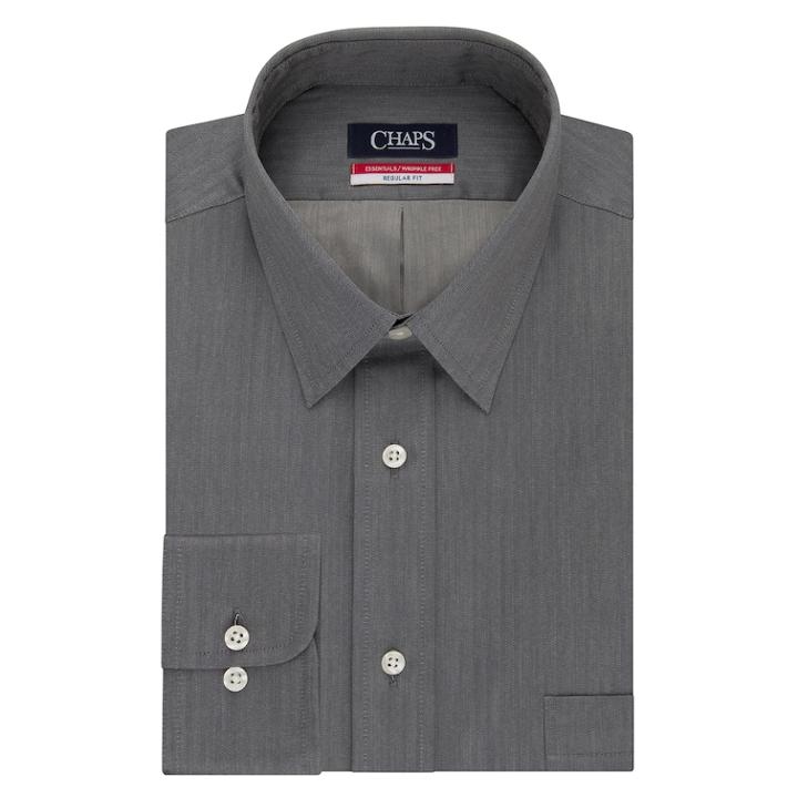 Big & Tall Chaps Essentials Regular-fit Herringbone Wrinkle-free Dress Shirt, Men's, Size: 18 37/8t, Dark Grey