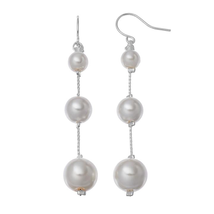 Croft & Barrow&reg; Simulated Pearl Graduated Linear Drop Earrings, Women's, White