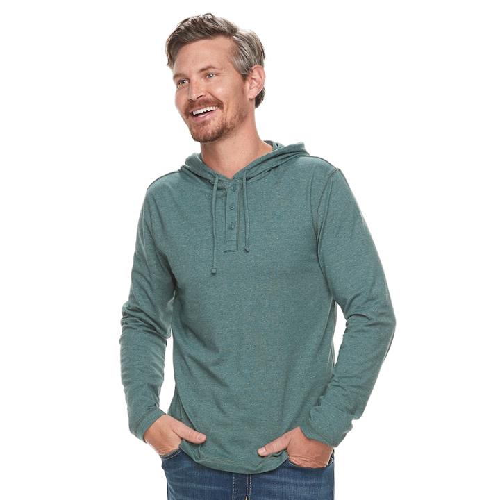 Men's Sonoma Goods For Life&trade; Slim-fit Supersoft Henley Hoodie, Size: Xl, Dark Green
