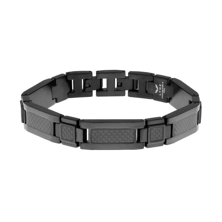 Men's Stainless Steel And Carbon Fiber Bracelet, Size: 9, Black