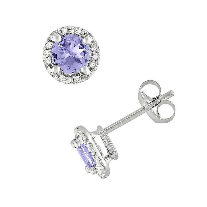 10k White Gold Tanzanite And Diamond Accent Frame Stud Earrings, Adult Unisex, Purple