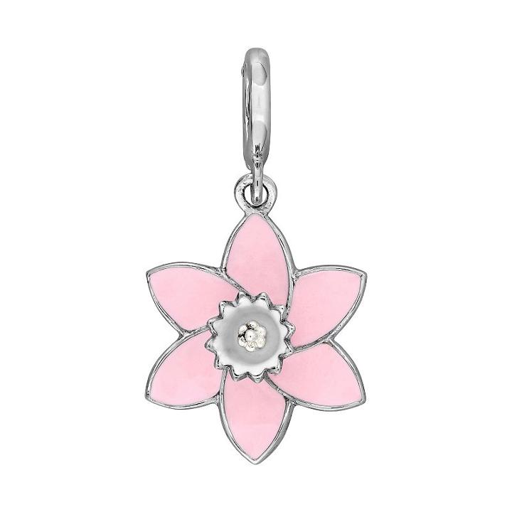 Laura Ashley Botanical Collection Sterling Silver Pink Flower Charm, Women's, Grey