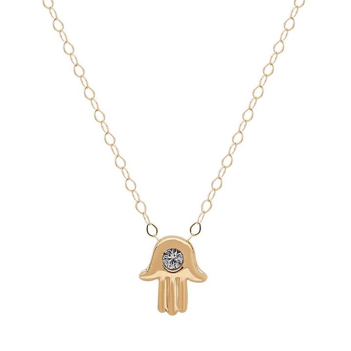 Teeny Tiny By Everlasting Gold 10k Gold Crystal Hamsa Link Necklace, Women's, Size: 17, Yellow