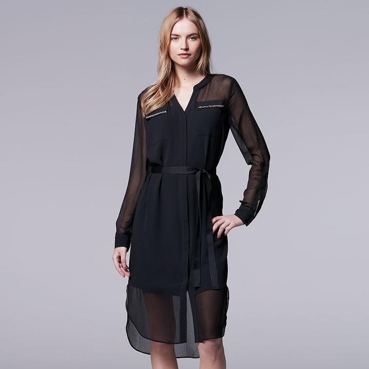 Women's Simply Vera Vera Wang Crepe Shirtdress, Size: Small, Black