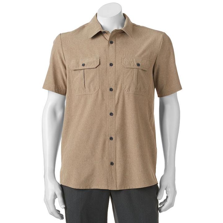 Men's Zeroxposur Tour Travel Series Classic-fit Performance Button-down Shirt, Size: Large, Med Beige