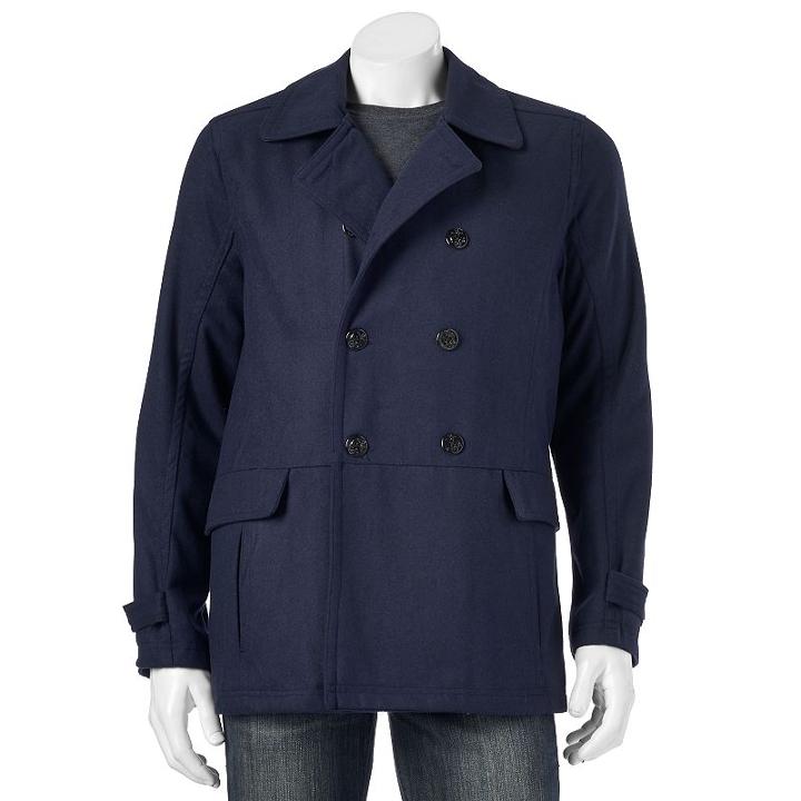 Men's Urban Republic Slim-fit Double-breasted Wool-blend Peacoat, Size: Small, Blue (navy)