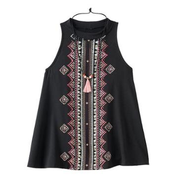 Girls 7-16 Knitworks Embroidered Design Front Tank Top & Tassel Necklace Set, Girl's, Size: Medium, Black