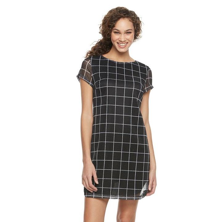 Women's Nina Leonard Plaid Woven Shift Dress, Size: Medium, Grey (charcoal)