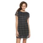 Women's Nina Leonard Plaid Woven Shift Dress, Size: Medium, Grey (charcoal)