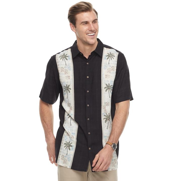 Men's Batik Bay Classic-fit Tropical Palm Tree Button-down Shirt, Size: Xl Tall, Black