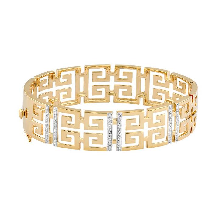 18k Gold Over Silver Greek Key Bangle Bracelet, Women's, Size: 7.5, Yellow