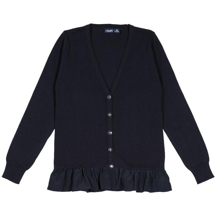 Girls 4-16 Chaps School Uniform Ruffled Cardigan Sweater, Size: 16, Blue (navy)