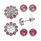 Crystal Colors Crystal Silver Tone Interchangeable Flower Jacket & Stud Earring Set - Made With Swarovski Crystals, Women's