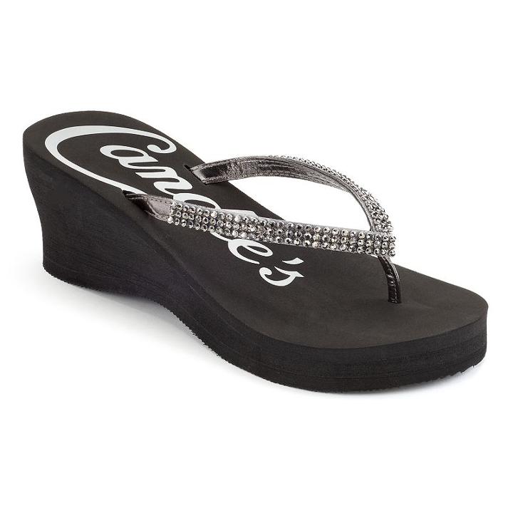 Candie's&reg; Women's Rhinestone Thong Wedge Flip-flops, Size: Large, Black