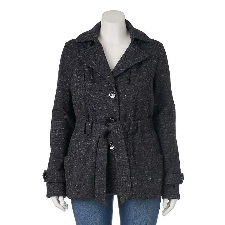 Juniors' Plus Size Sebby Hooded Fleece Trench Coat, Girl's, Size: 3xl, Black