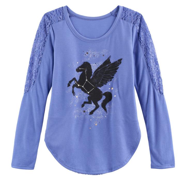 Girls 7-16 & Plus Size Mudd&reg; Pieced Lace Graphic Tee, Size: 18 1/2, Blue (navy)