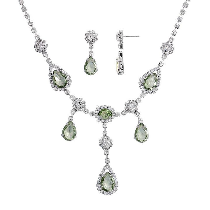 Crystal Allure Teardrop Necklace And Drop Earring Set, Women's, Size: 14, Green