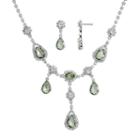 Crystal Allure Teardrop Necklace And Drop Earring Set, Women's, Size: 14, Green