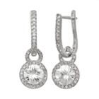 Sterling Silver Lab-created White Sapphire Halo Drop Earrings, Women's
