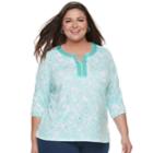 Plus Size Cathy Daniels Print Nailhead Top, Women's, Size: 3xl, Brt Blue