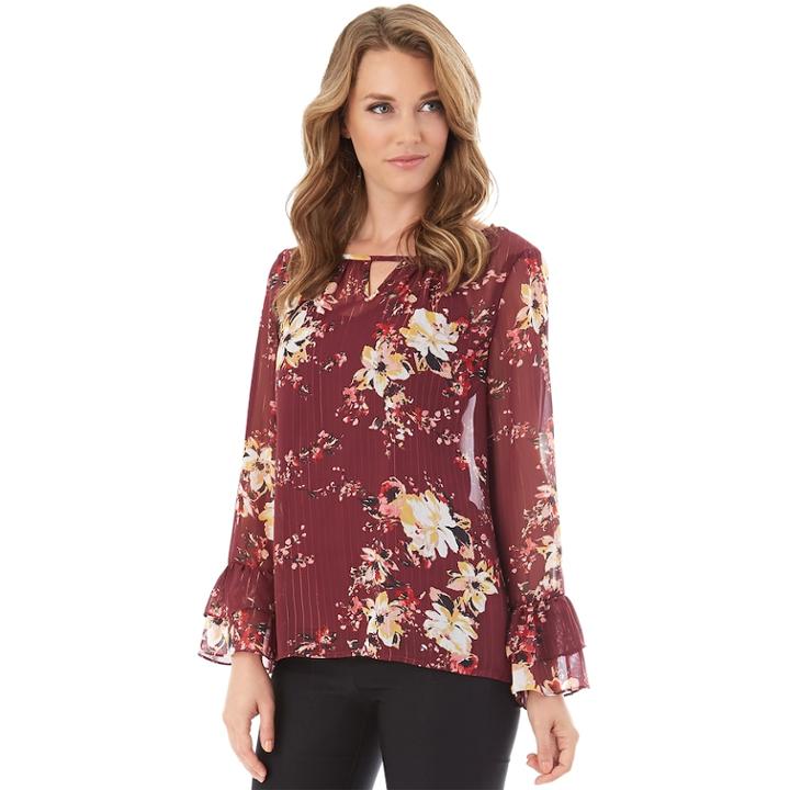 Women's Apt. 9&reg; Tiered Ruffle Sleeve Top, Size: Medium, Red Floral